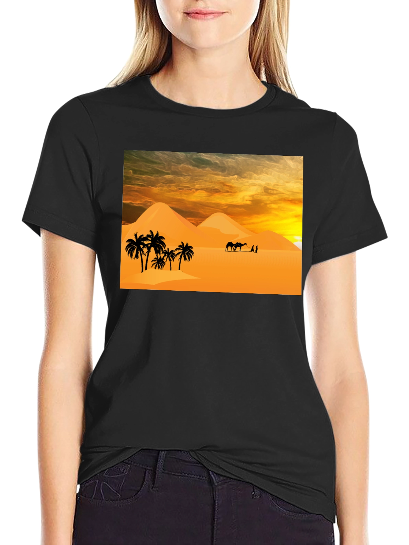 Desert Scene Graphic T-Shirt - Black