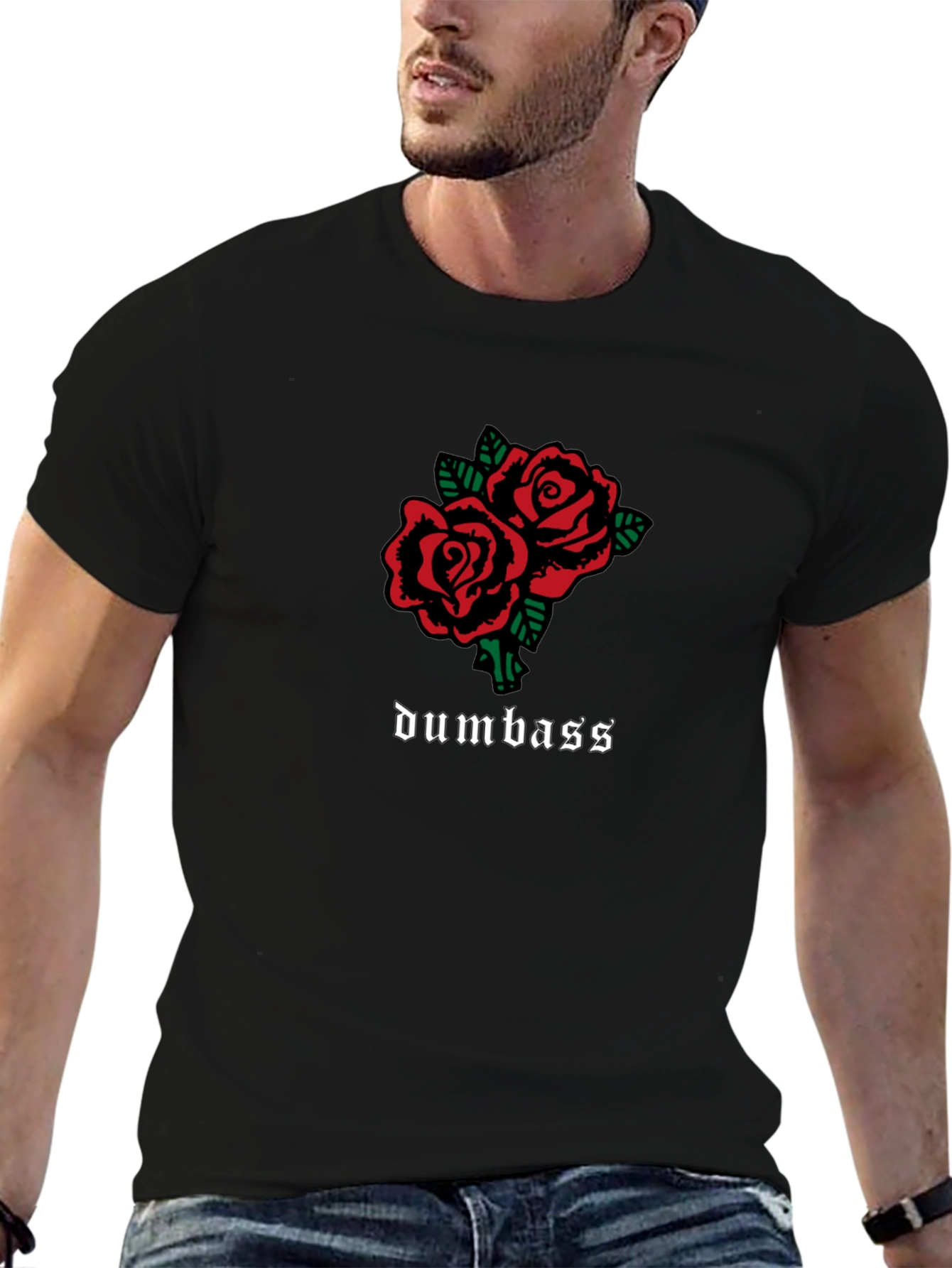 Roses & Dumbass Graphic Tee - Black