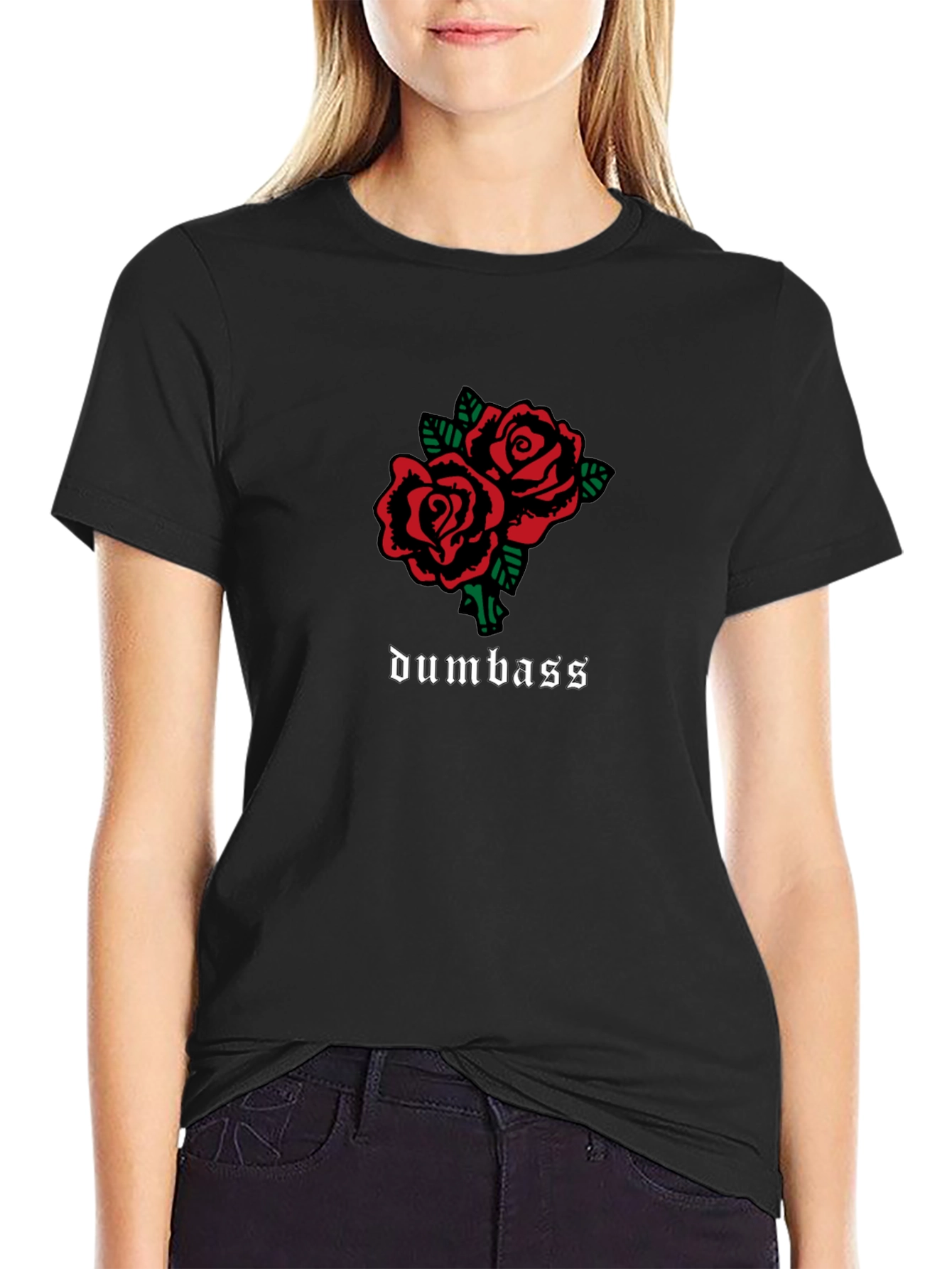 Roses & Dumbass Graphic Tee - Black