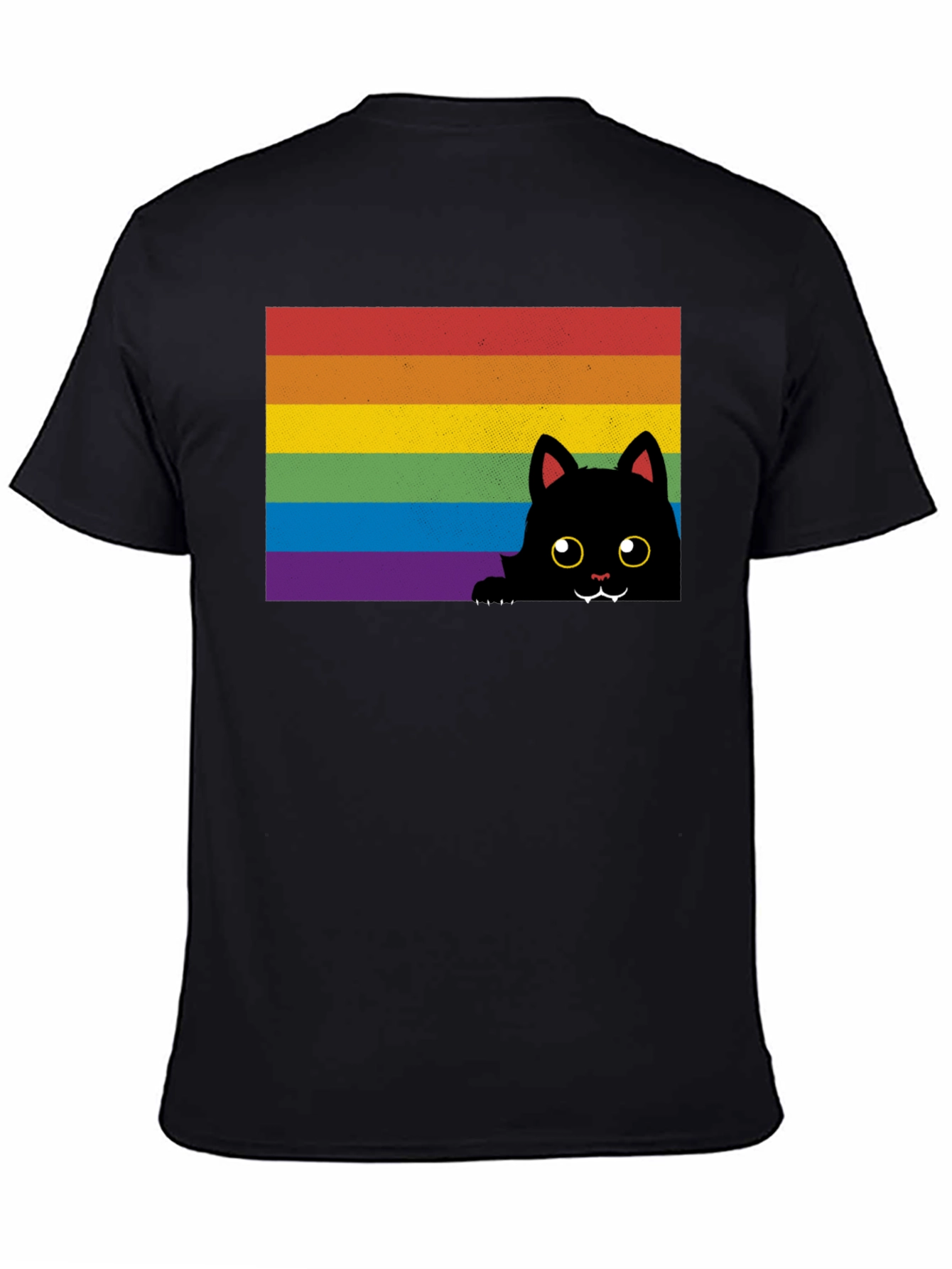 Rainbow Cat Graphic Tee - Black Cotton Comfort