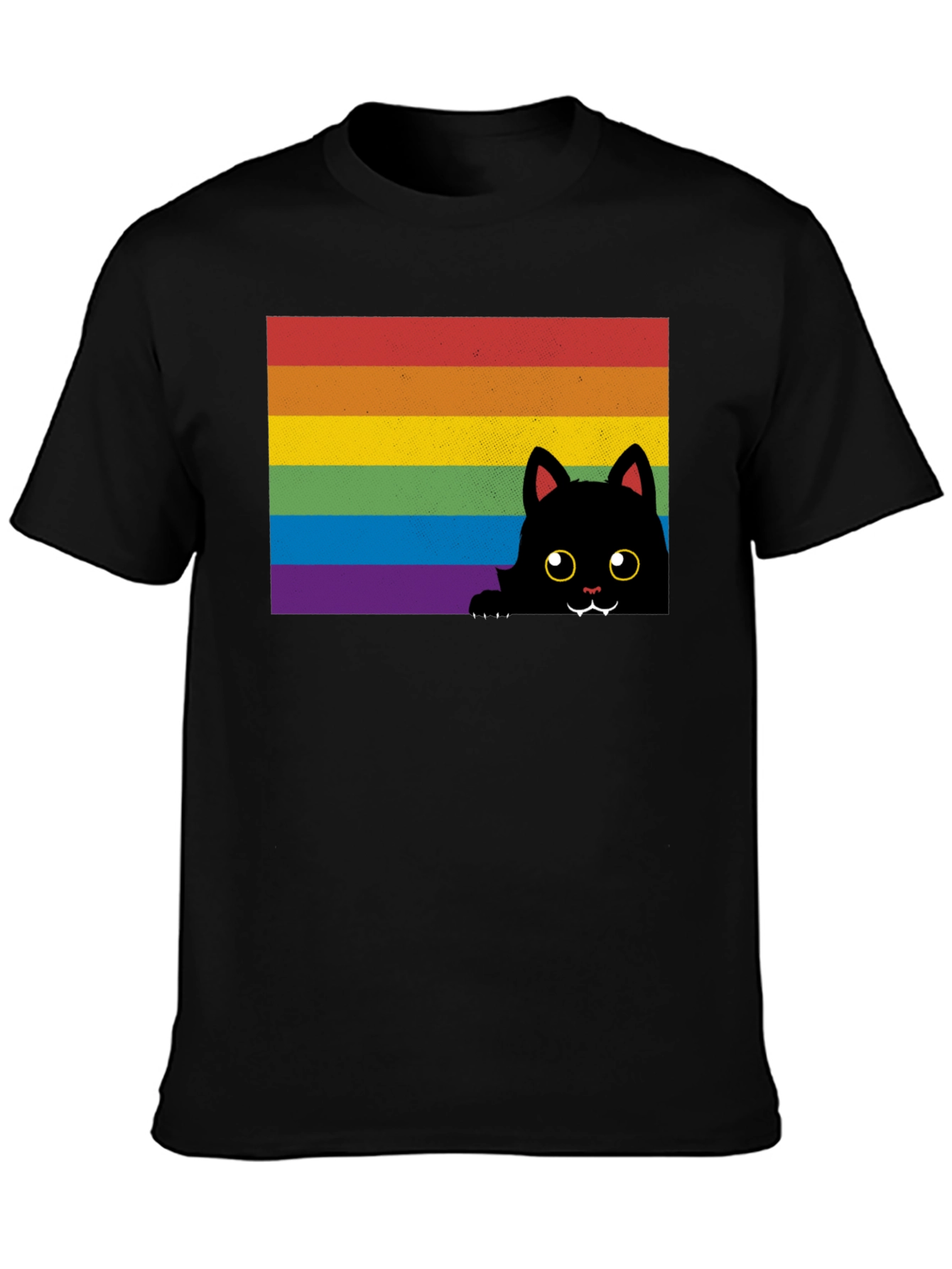 Rainbow Cat Graphic Tee - Black Cotton Comfort