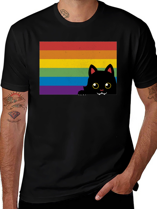 Rainbow Cat Graphic Tee - Black Cotton Comfort