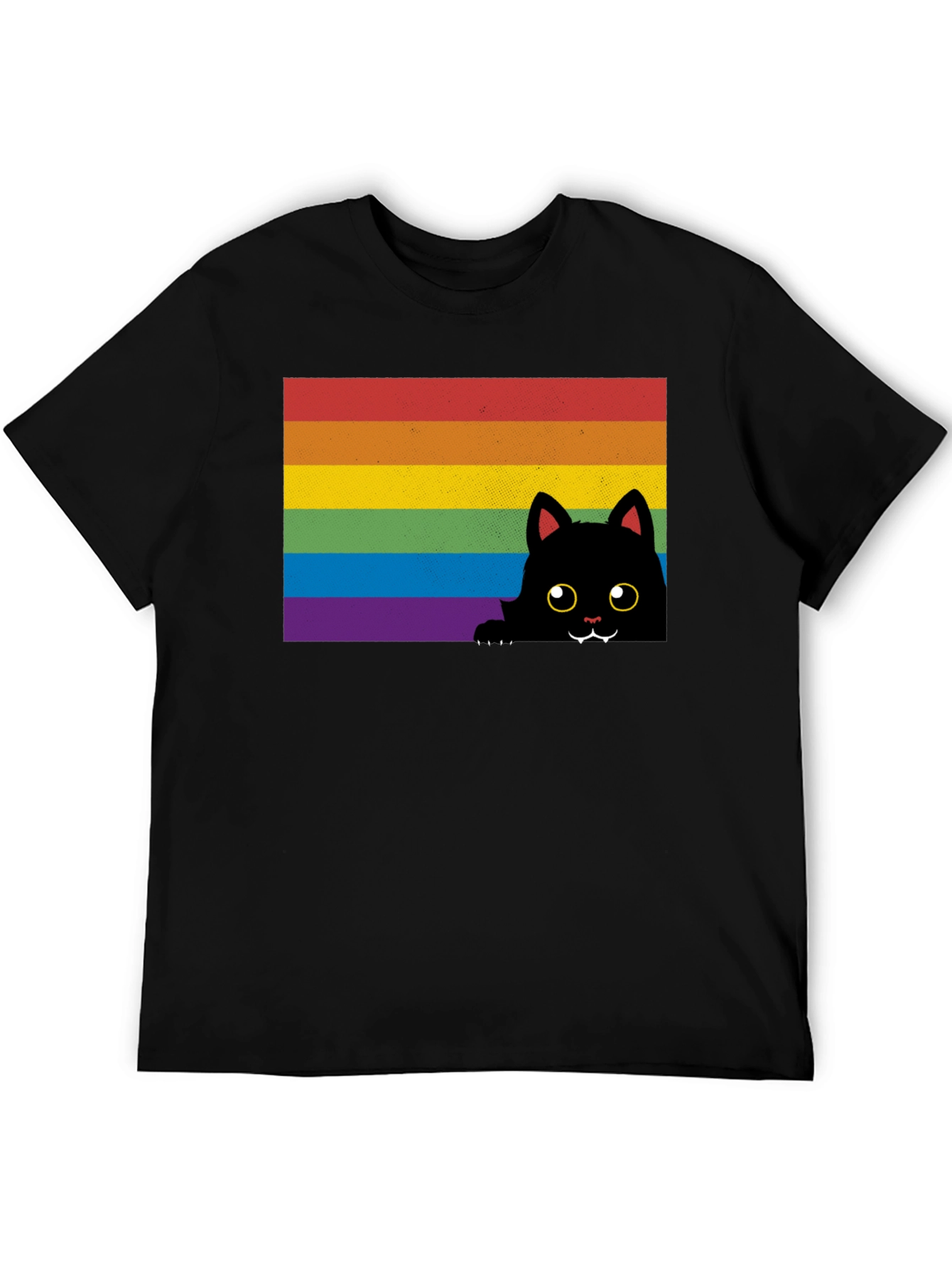 Rainbow Cat Graphic Tee - Black Cotton Comfort