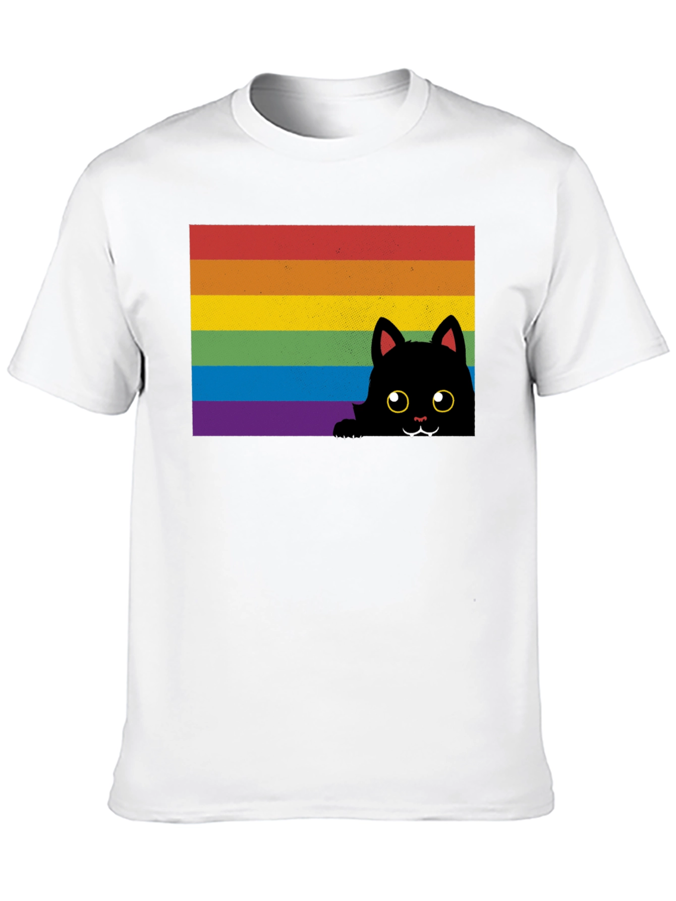 Rainbow Cat Graphic Tee - Black Cotton Comfort