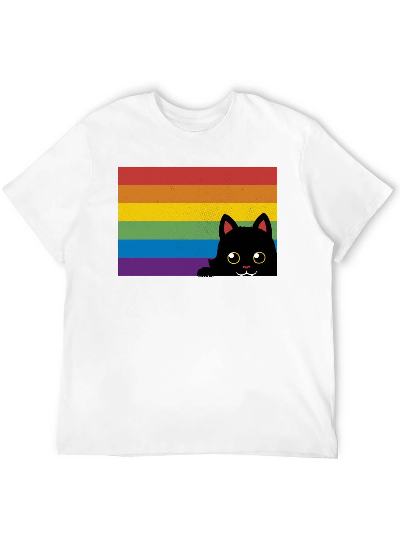 Rainbow Cat Graphic Tee - Black Cotton Comfort