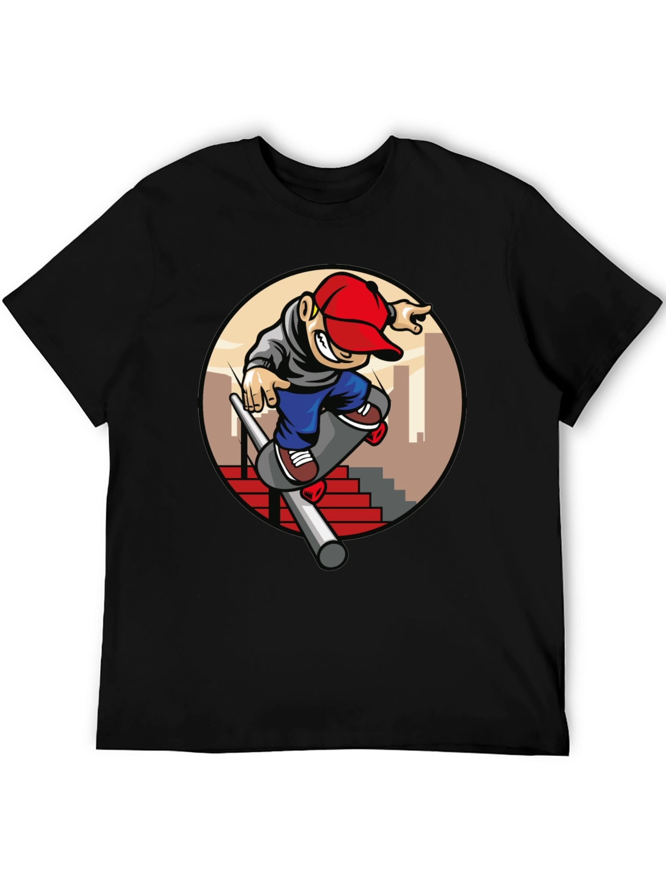 Skater Dude Graphic Tee - Black Cotton T-Shirt