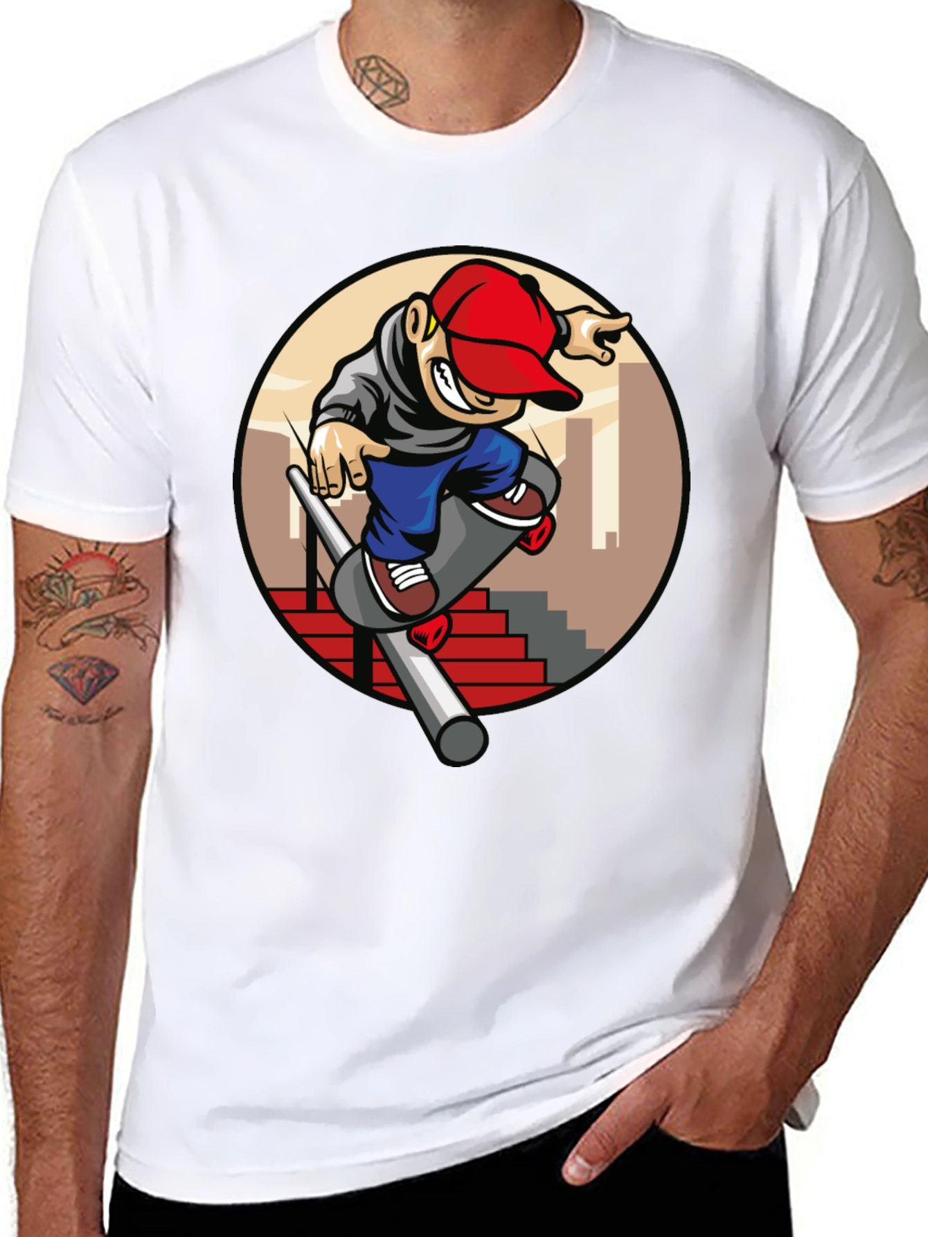 Skater Dude Graphic Tee - Black Cotton T-Shirt