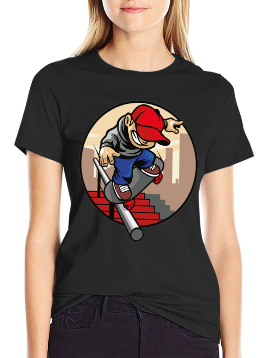 Skater Dude Graphic Tee - Black Cotton T-Shirt