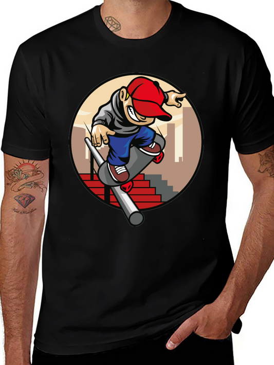 Skater Dude Graphic Tee - Black Cotton T-Shirt