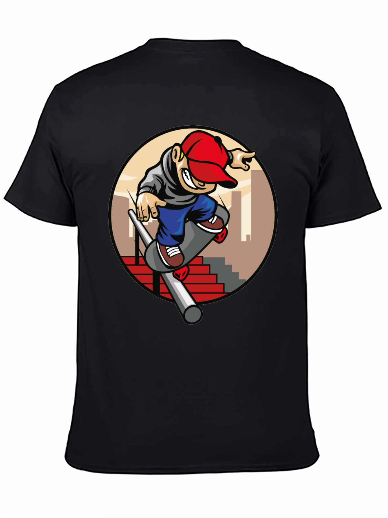 Skater Dude Graphic Tee - Black Cotton T-Shirt