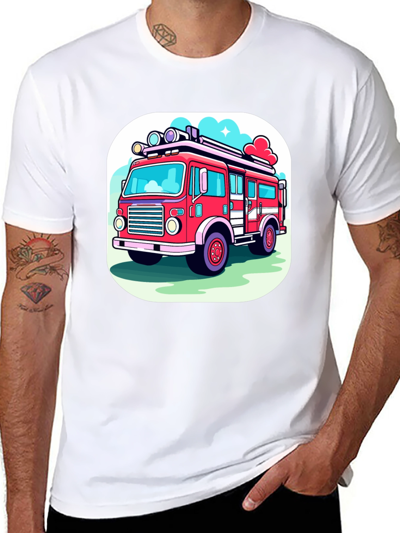 Fire Truck Graphic Tee - Cartoon Style