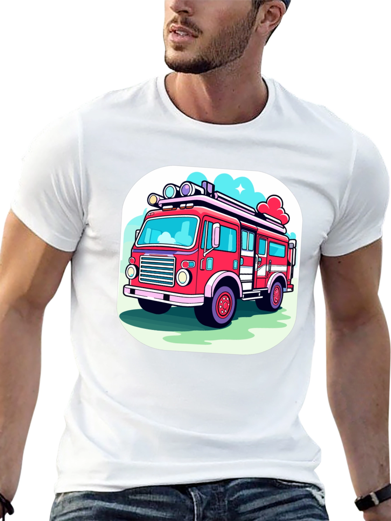 Fire Truck Graphic Tee - Cartoon Style