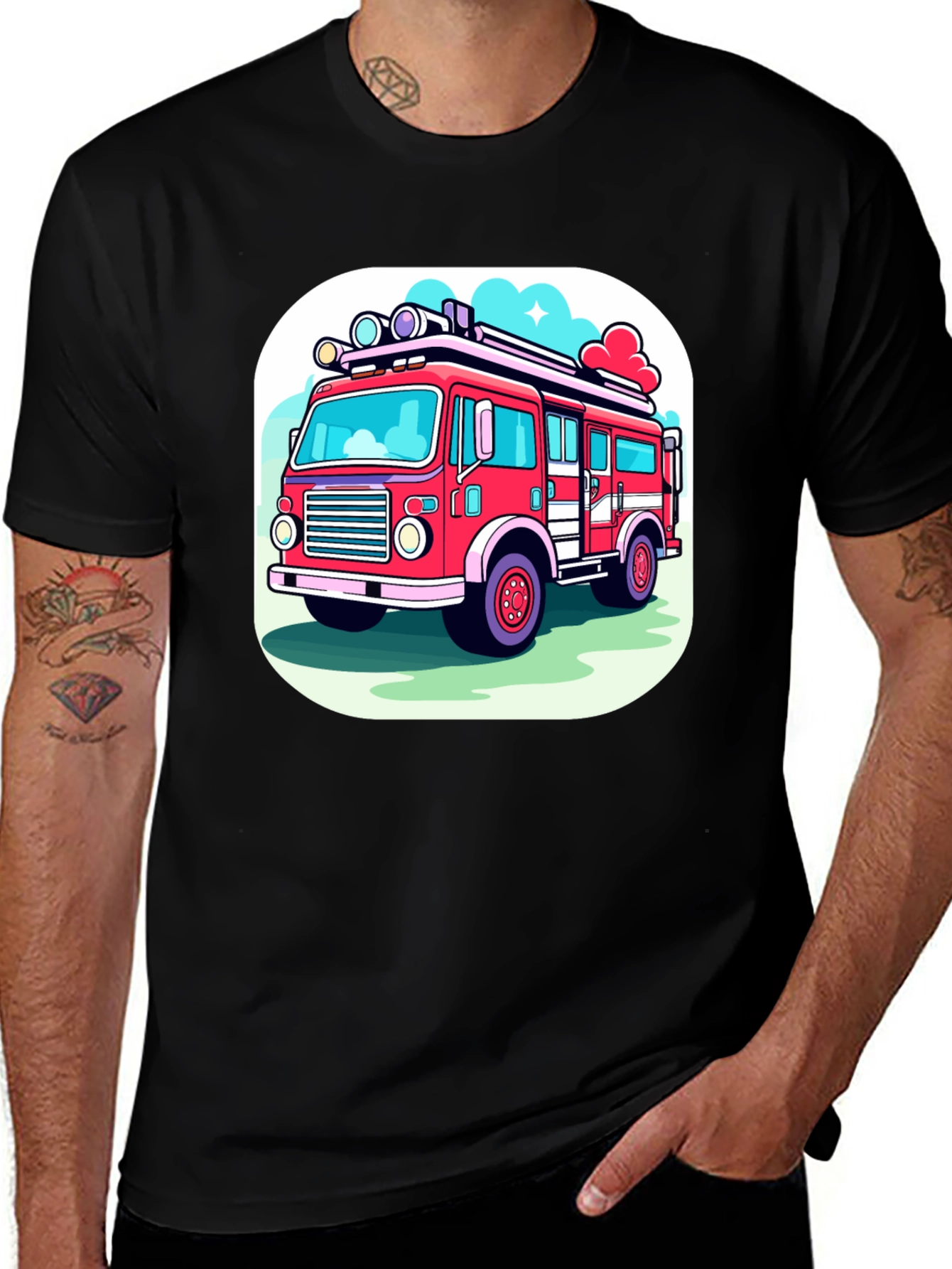 Fire Truck Graphic Tee - Cartoon Style