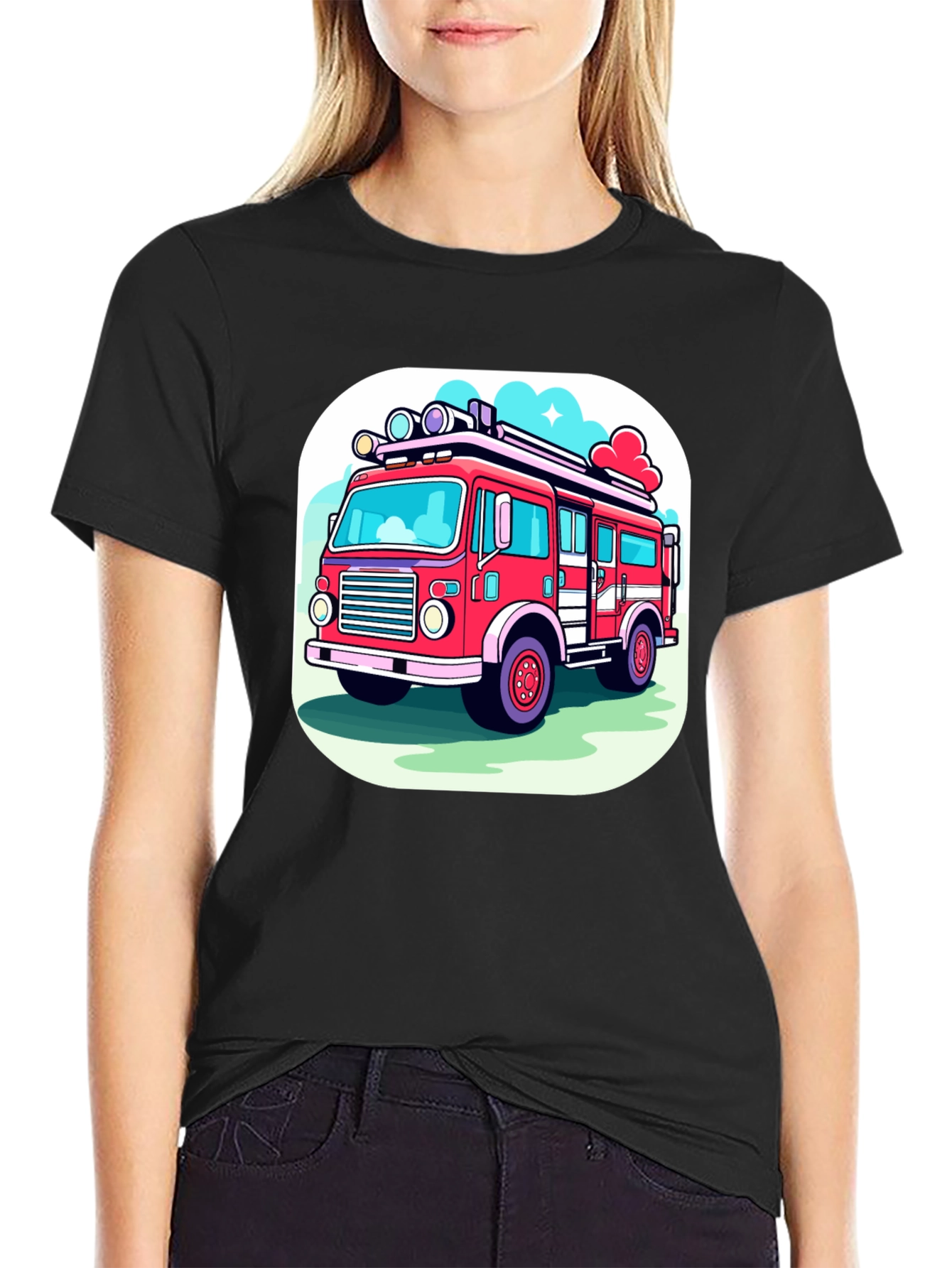 Fire Truck Graphic Tee - Cartoon Style