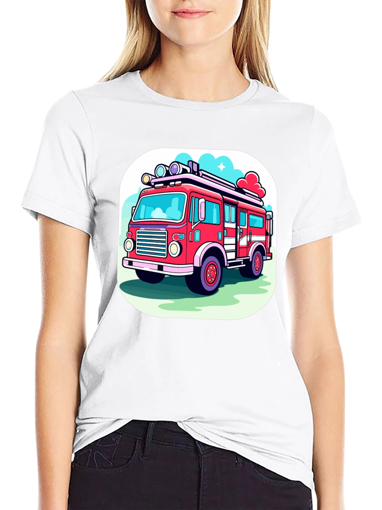 Fire Truck Graphic Tee - Cartoon Style