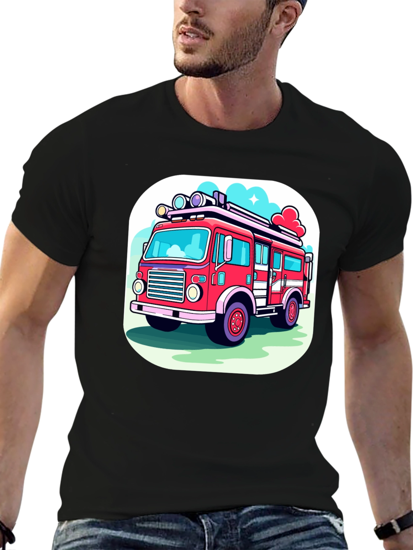 Fire Truck Graphic Tee - Cartoon Style