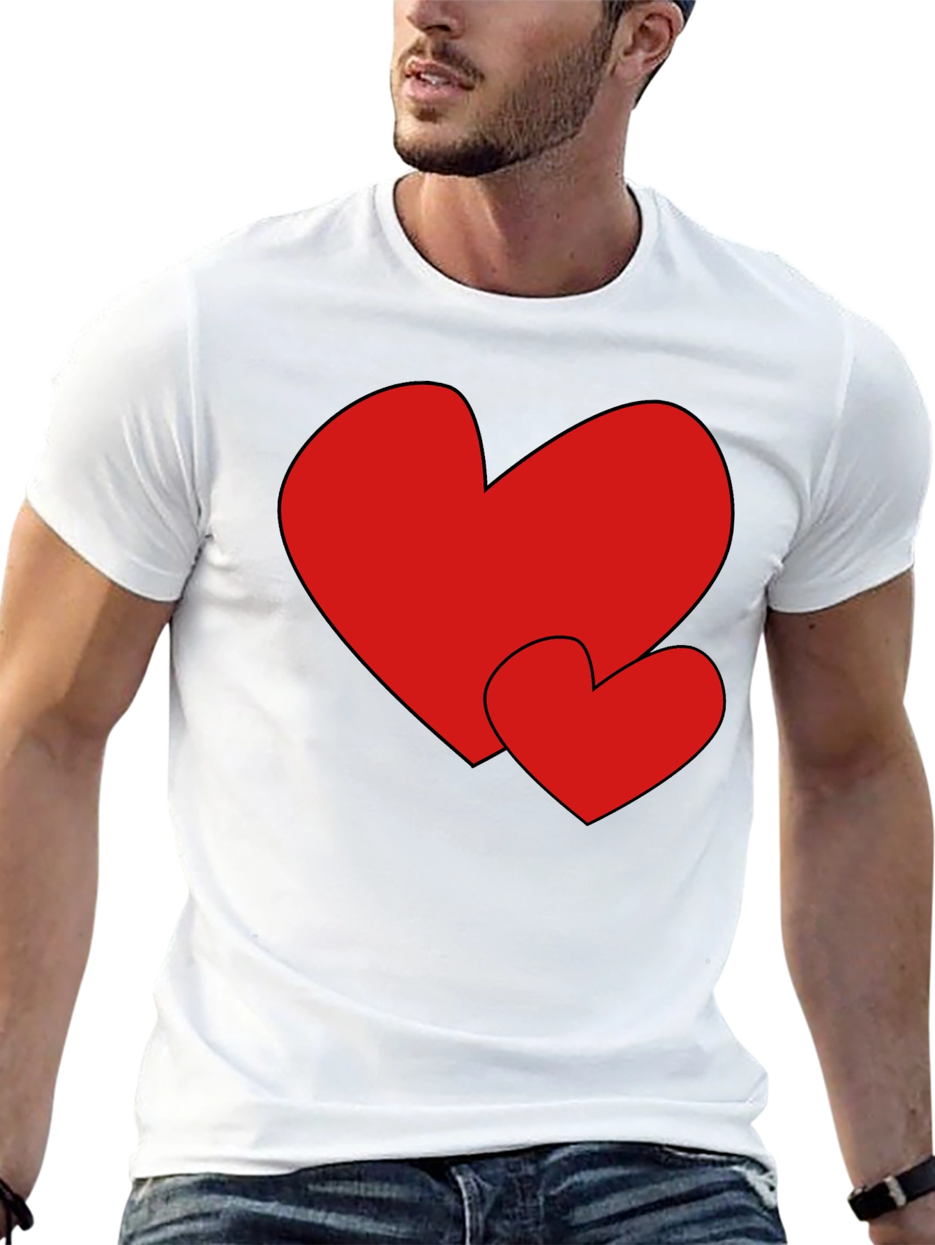 Heart Print Black Tee - Stylish & Comfortable