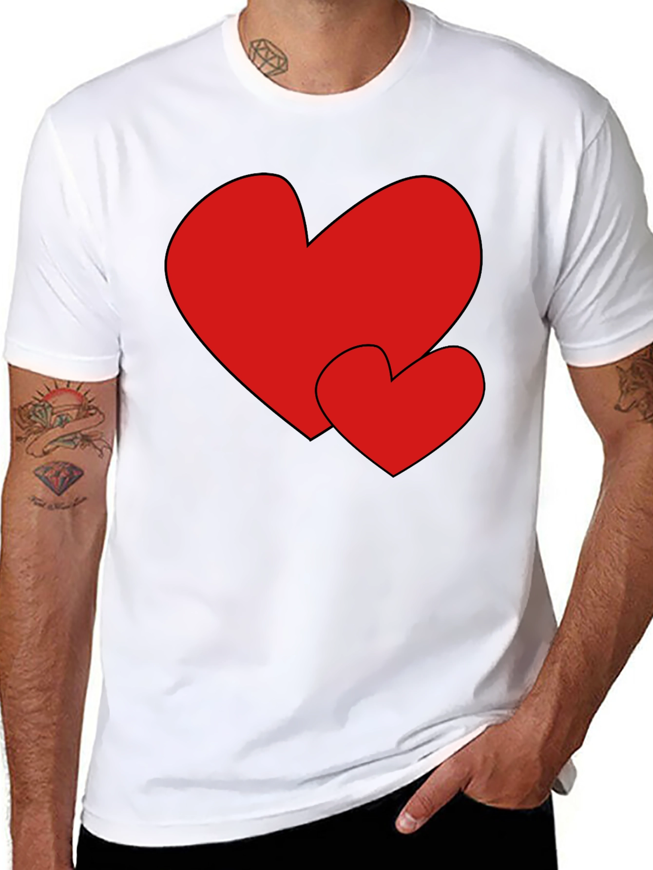 Heart Print Black Tee - Stylish & Comfortable