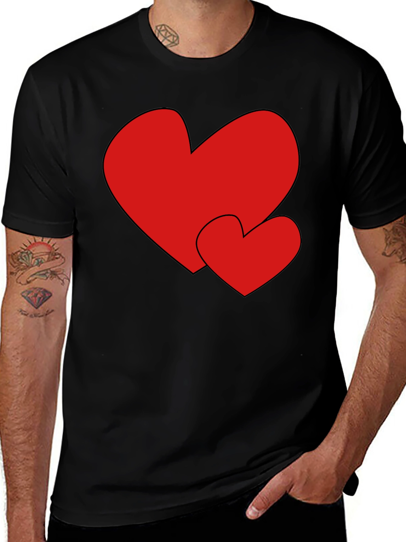 Heart Print Black Tee - Stylish & Comfortable