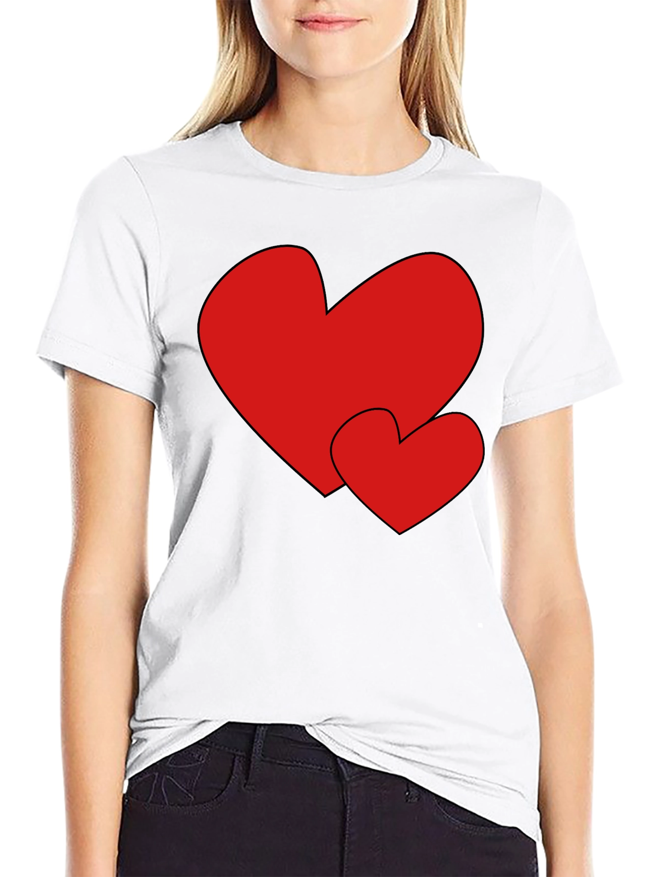 Heart Print Black Tee - Stylish & Comfortable