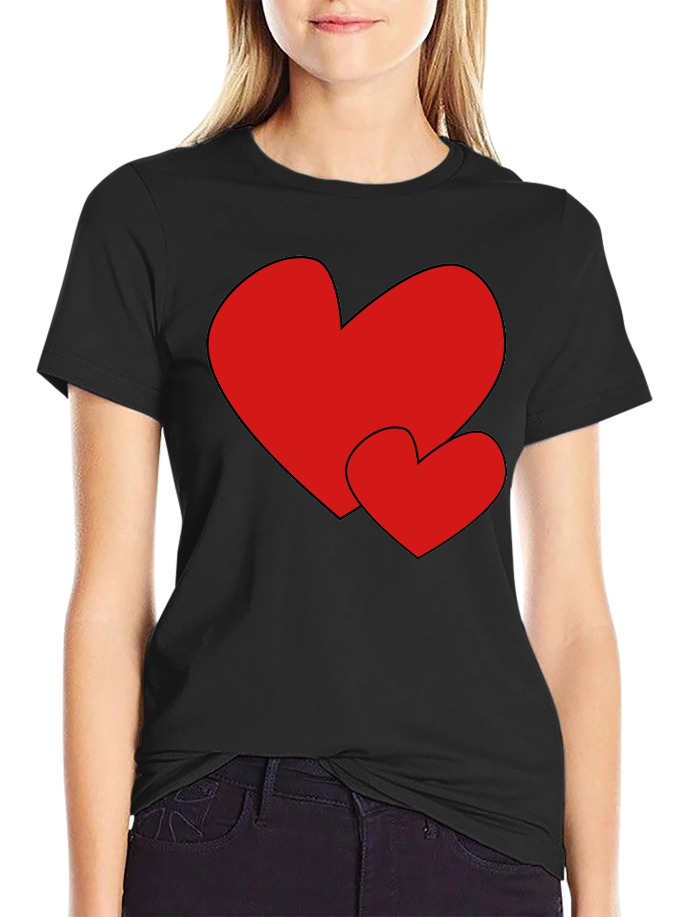 Heart Print Black Tee - Stylish & Comfortable