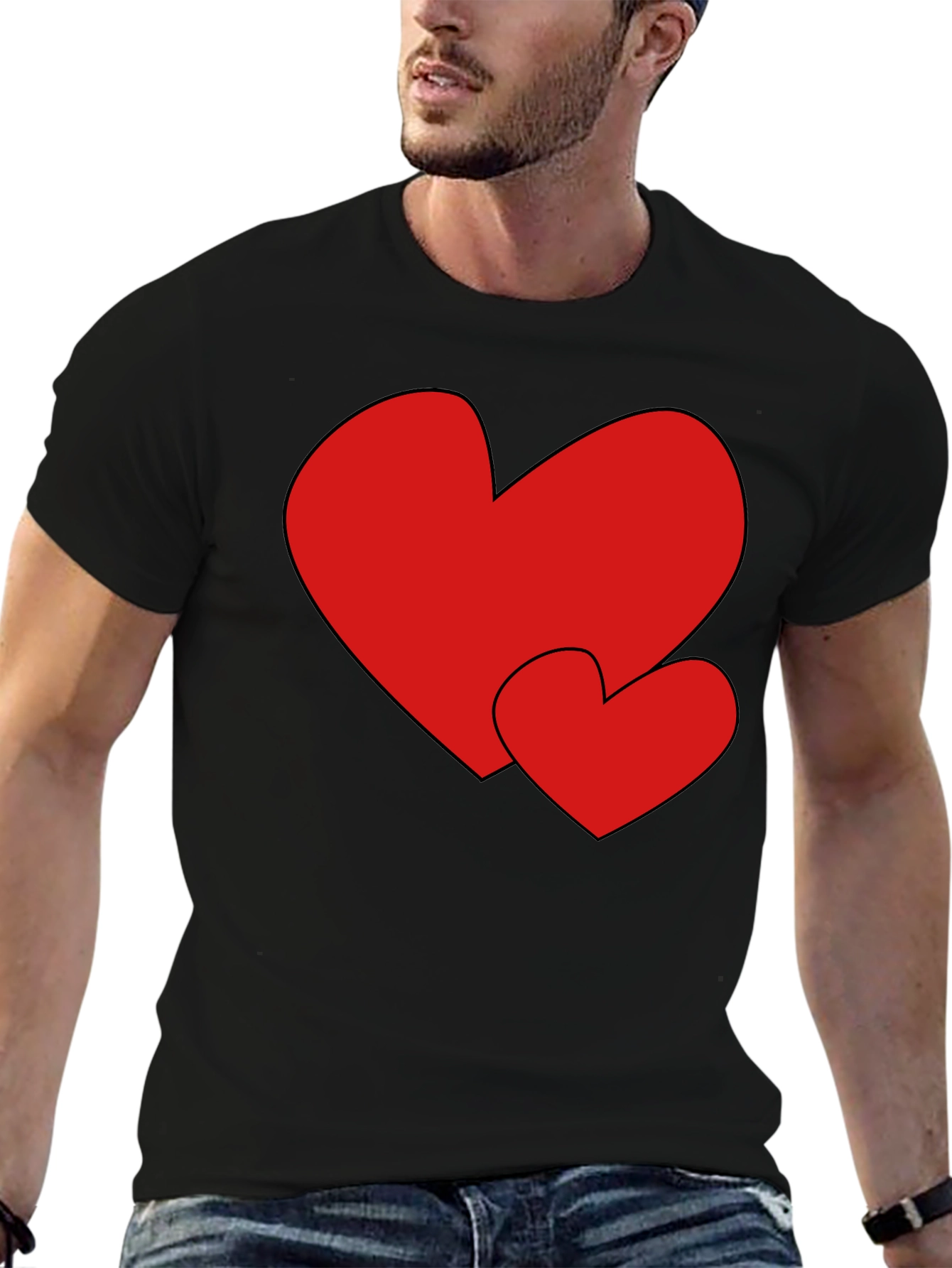 Heart Print Black Tee - Stylish & Comfortable