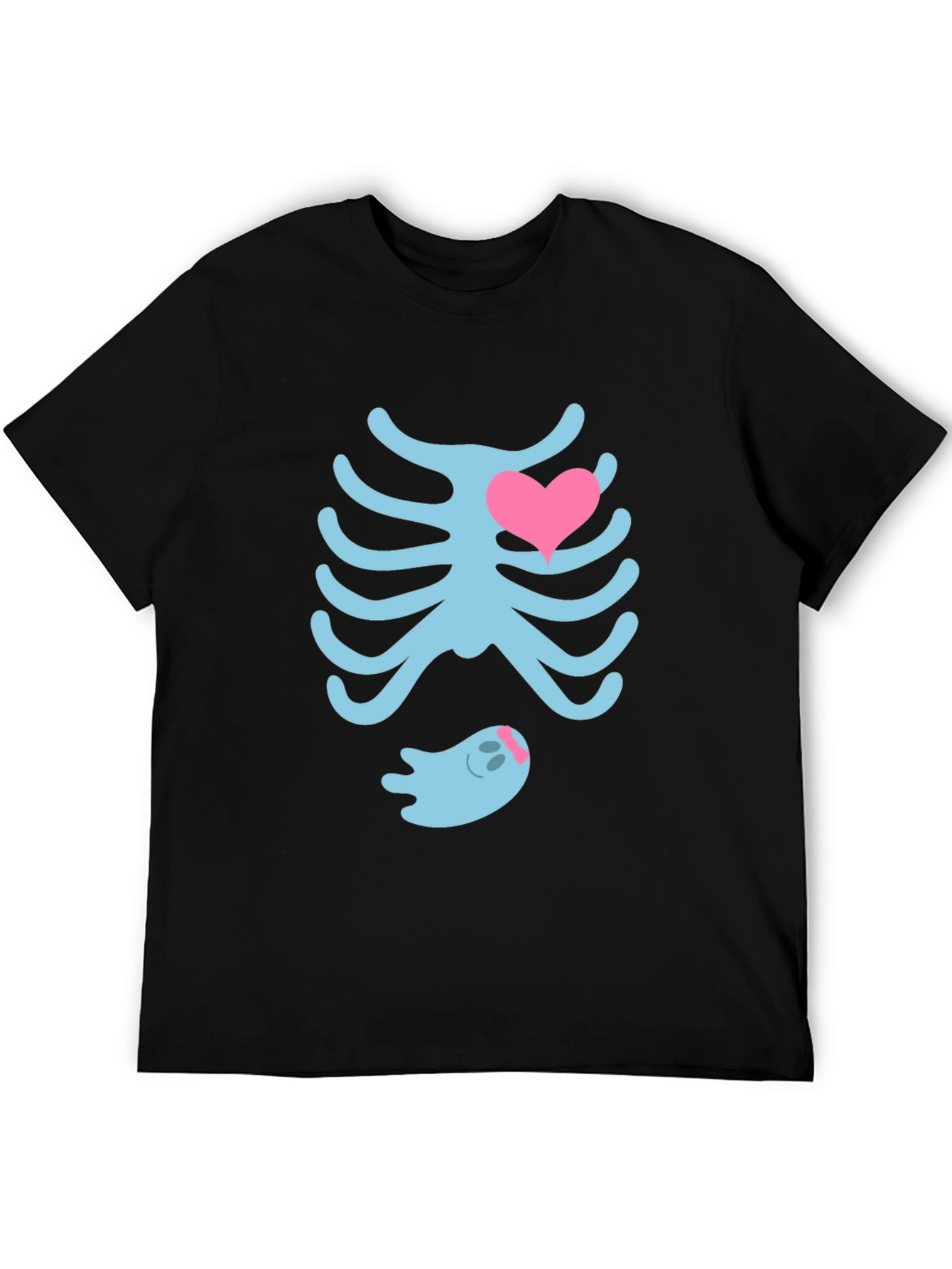 Cute Halloween Maternity T-Shirt: Skeleton Ribs & Ghost