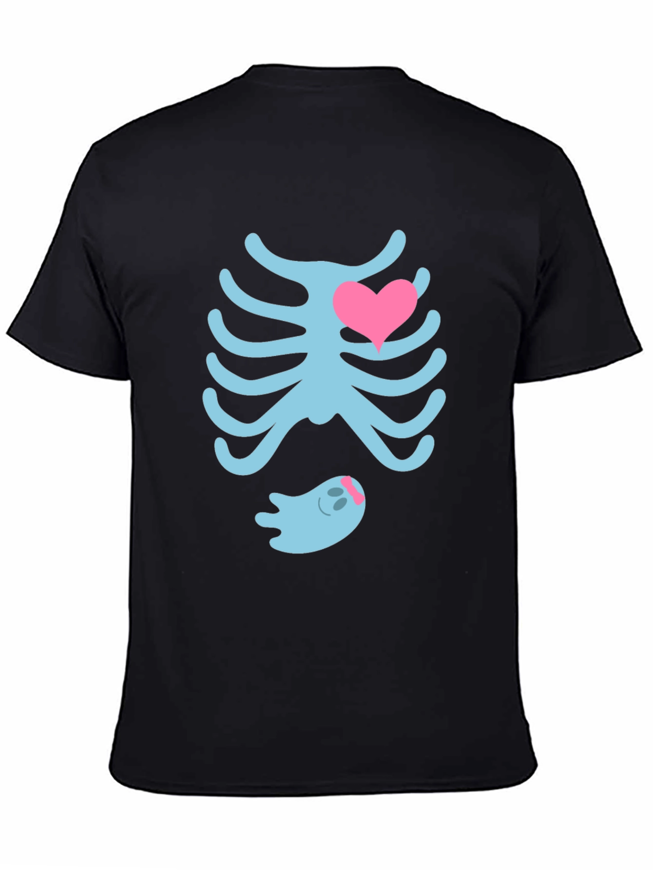 Cute Halloween Maternity T-Shirt: Skeleton Ribs & Ghost