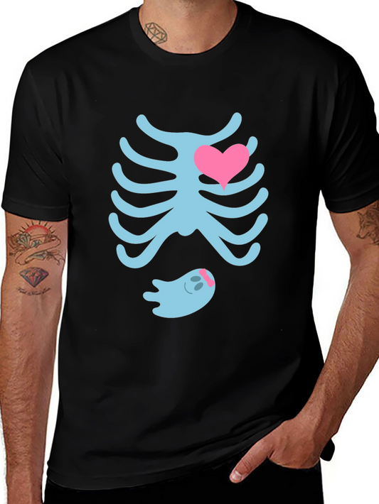 Cute Halloween Maternity T-Shirt: Skeleton Ribs & Ghost
