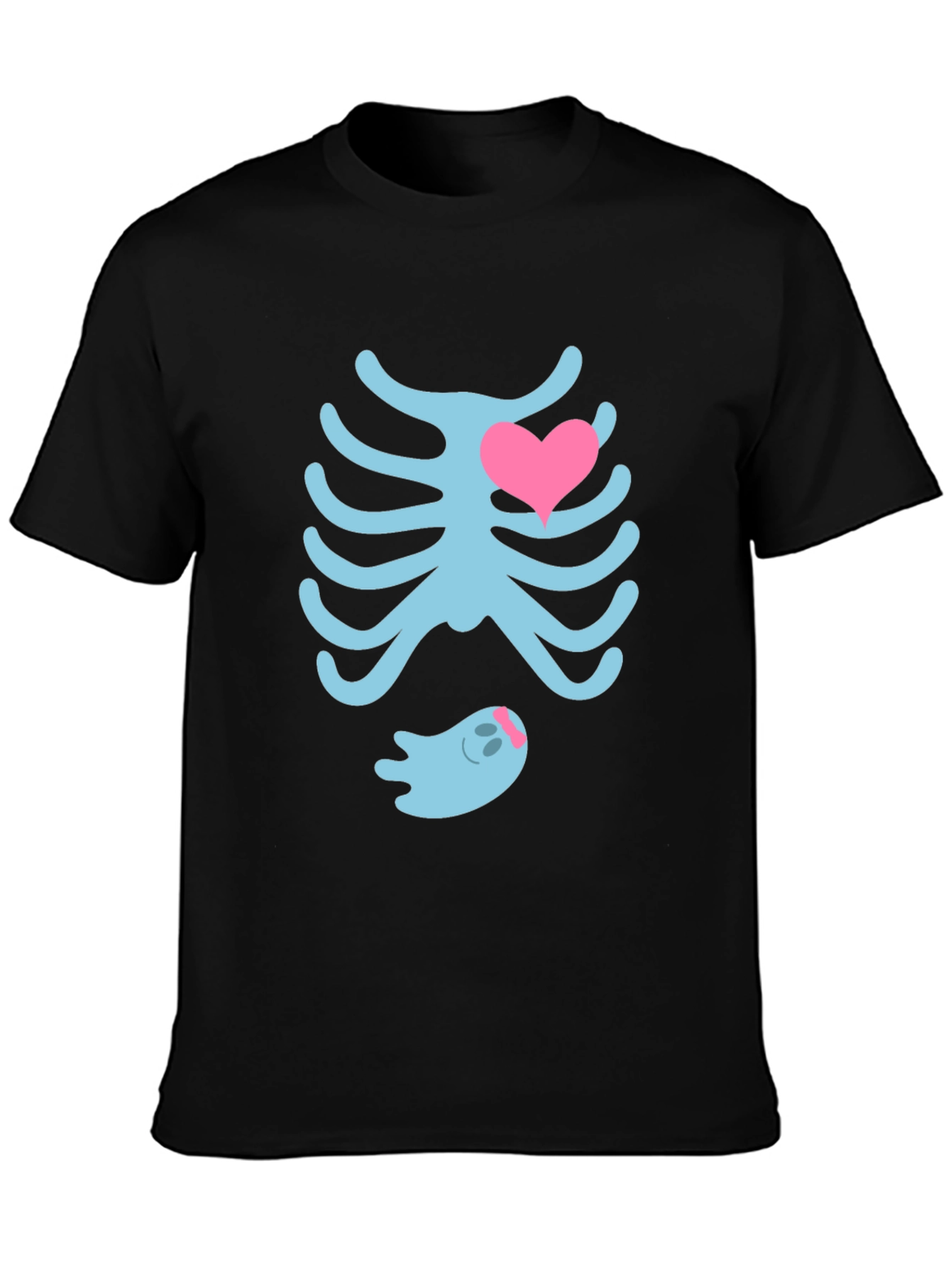 Cute Halloween Maternity T-Shirt: Skeleton Ribs & Ghost