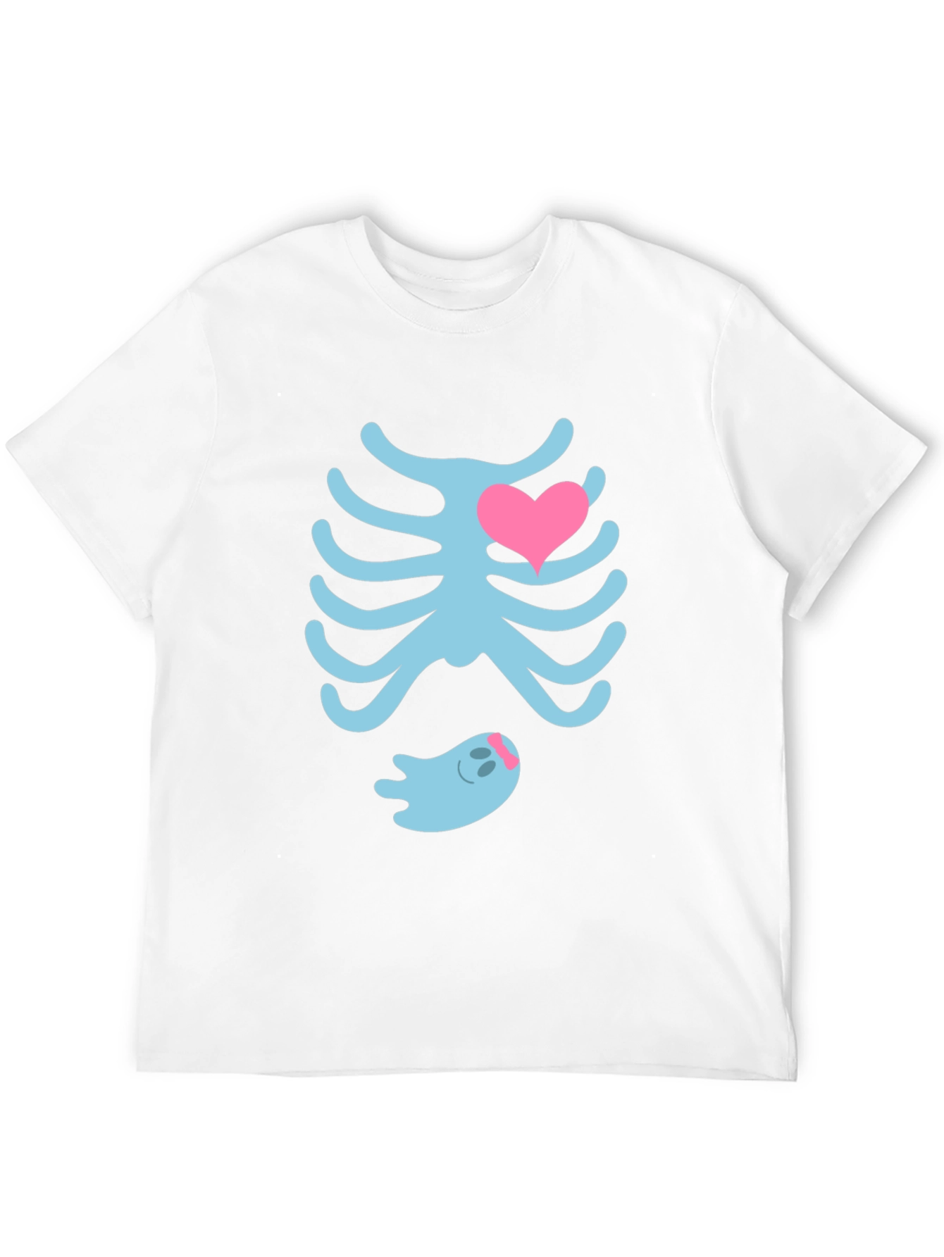 Cute Halloween Maternity T-Shirt: Skeleton Ribs & Ghost
