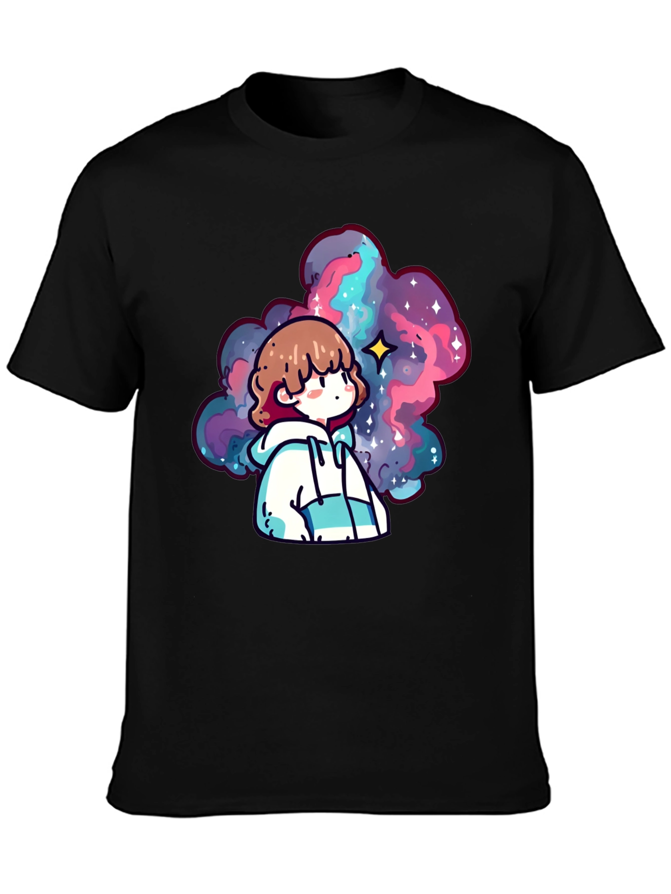 Anime Galaxy Graphic Black T-Shirt