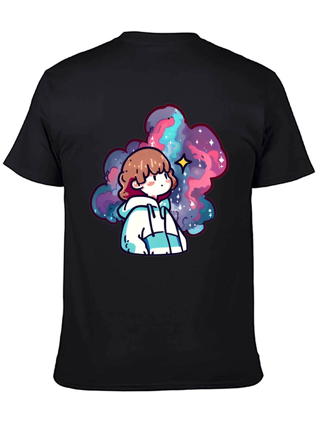 Anime Galaxy Graphic Black T-Shirt