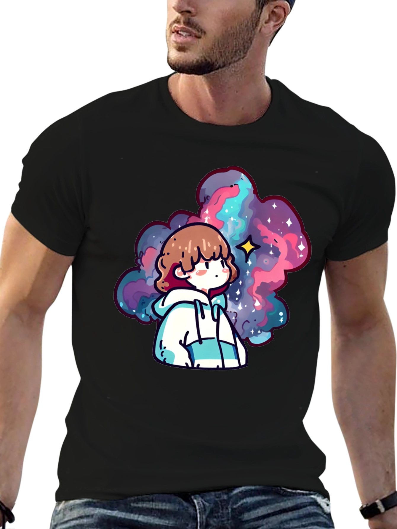 Anime Galaxy Graphic Black T-Shirt
