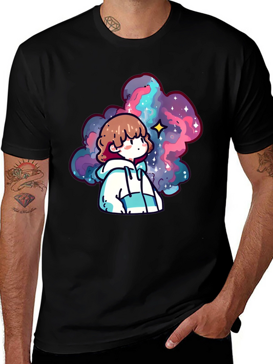 Anime Galaxy Graphic Black T-Shirt