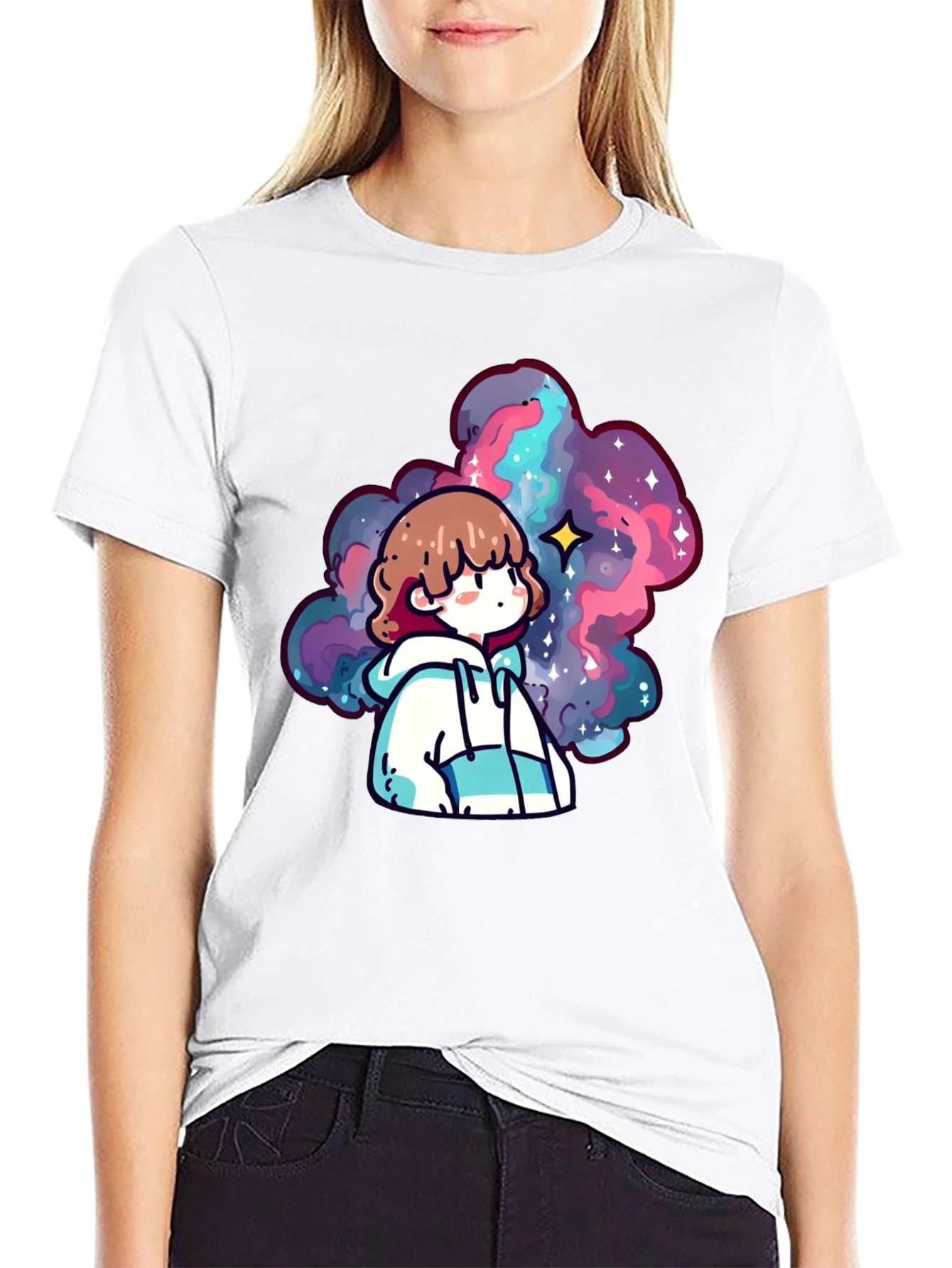 Anime Galaxy Graphic Black T-Shirt