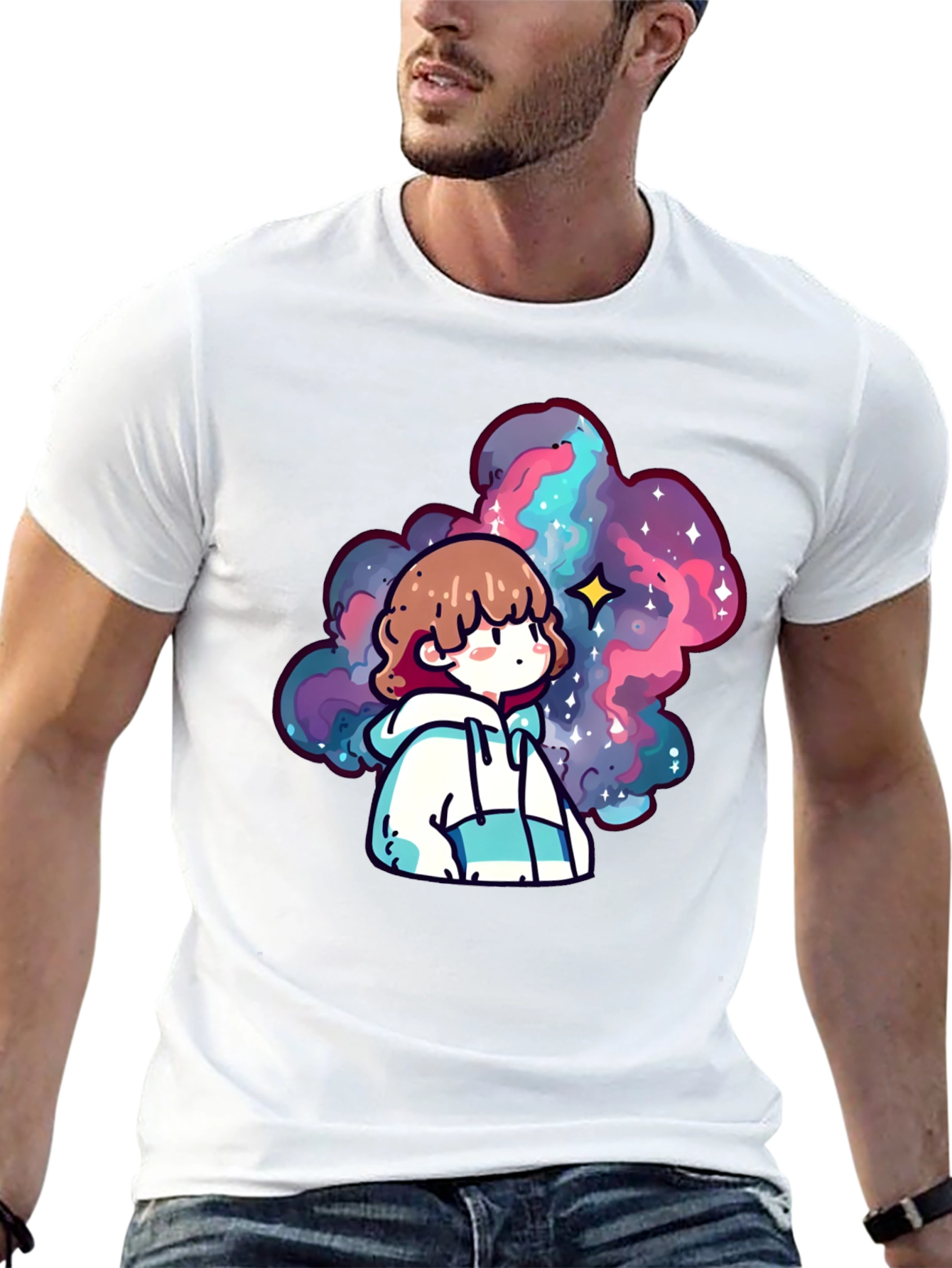 Anime Galaxy Graphic Black T-Shirt