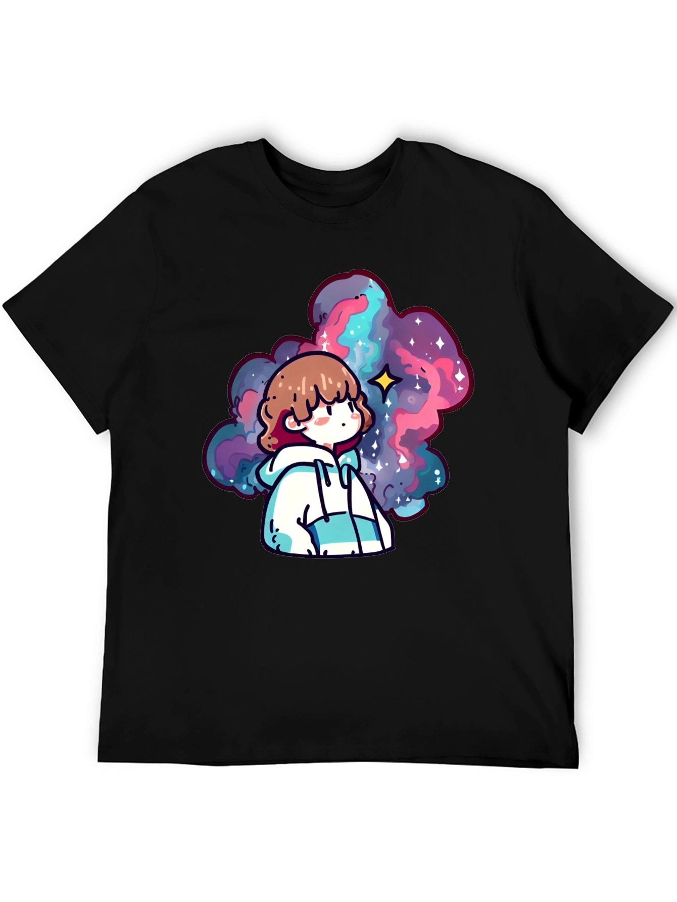 Anime Galaxy Graphic Black T-Shirt