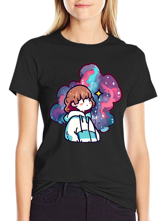 Anime Galaxy Graphic Black T-Shirt