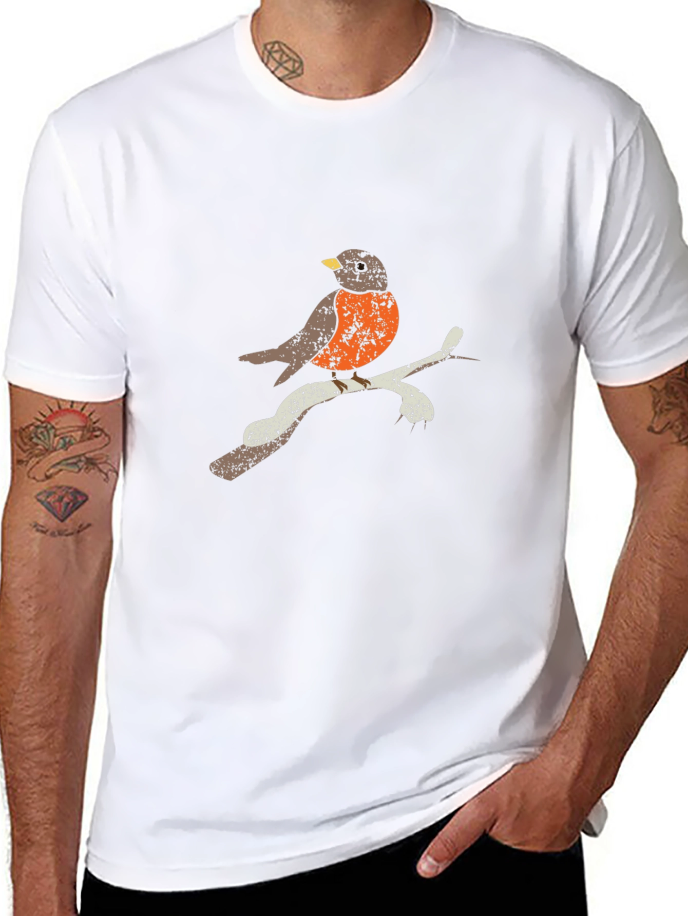 Robin Bird Graphic Tee - Black Cotton T-Shirt