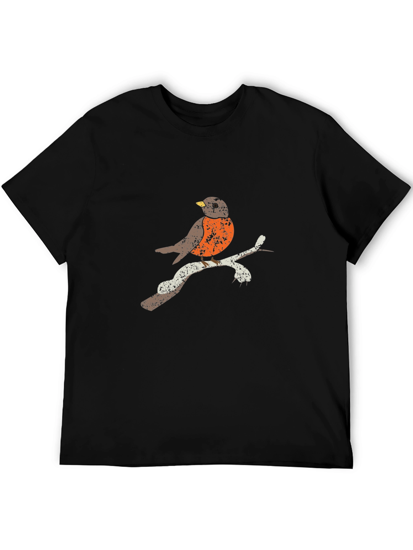 Robin Bird Graphic Tee - Black Cotton T-Shirt
