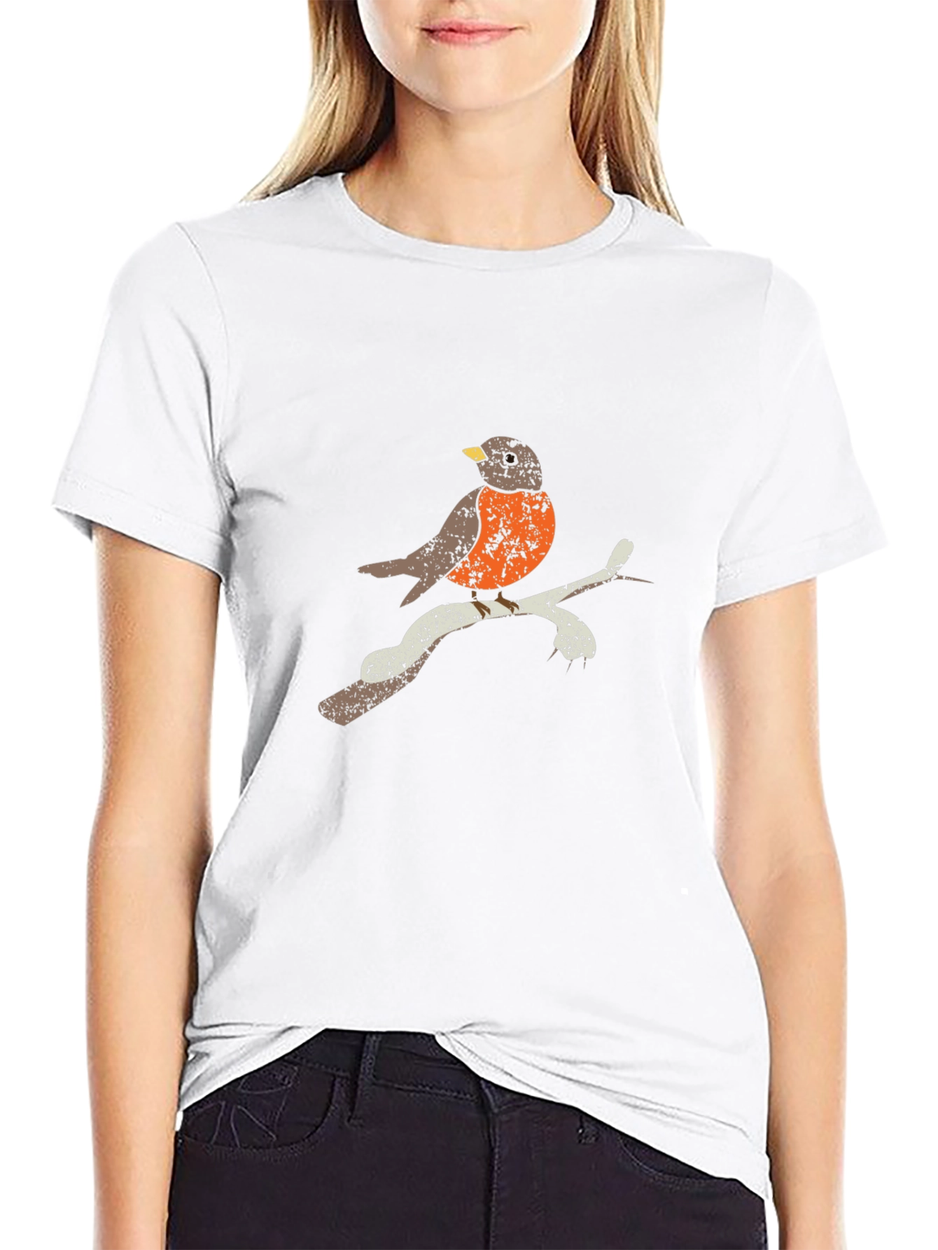 Robin Bird Graphic Tee - Black Cotton T-Shirt