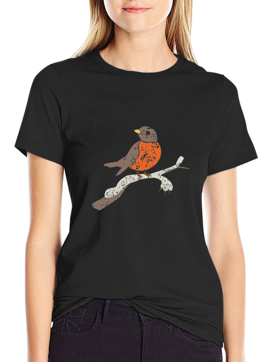 Robin Bird Graphic Tee - Black Cotton T-Shirt