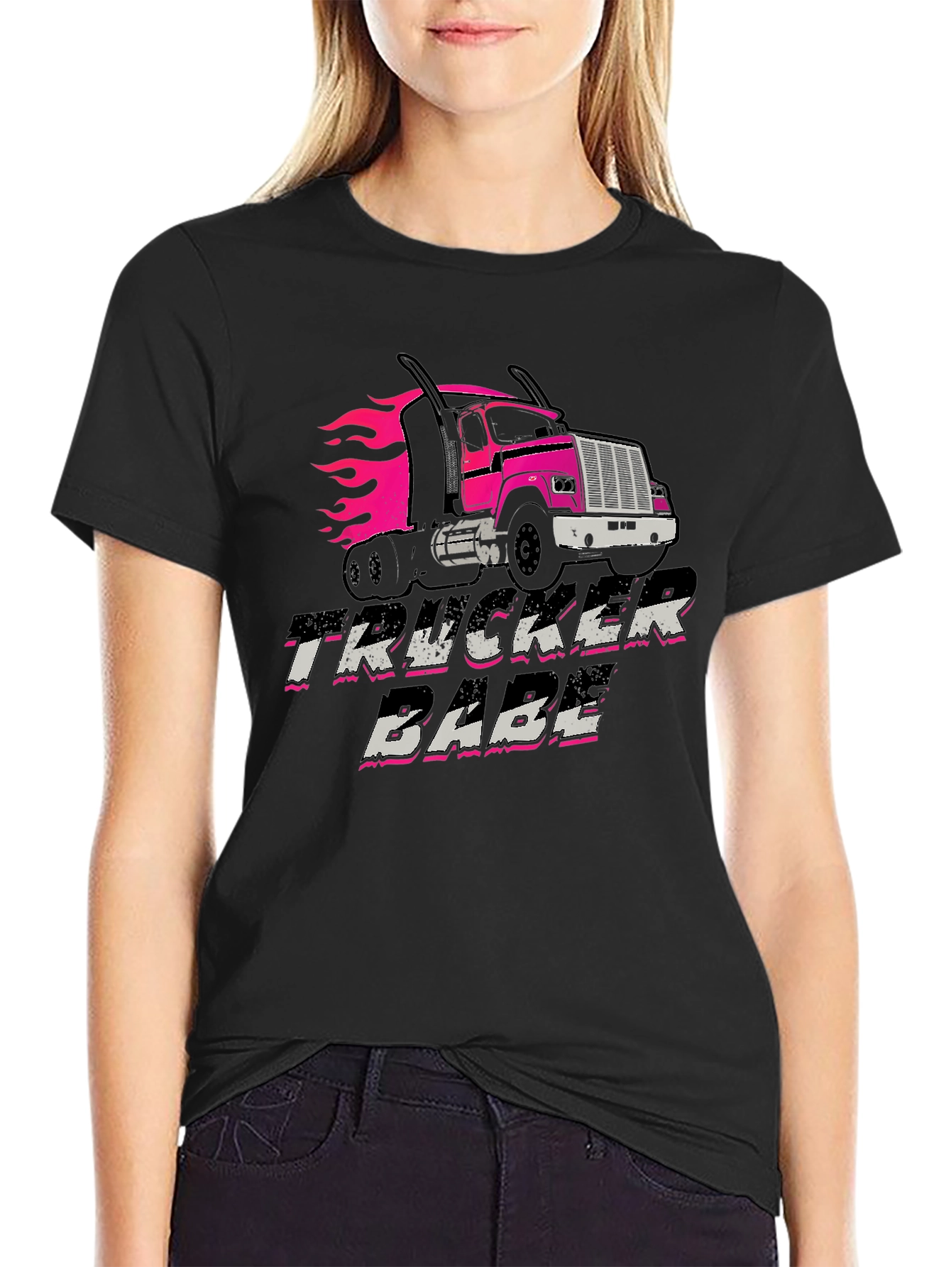 Trucker Babe Graphic Tee - Black