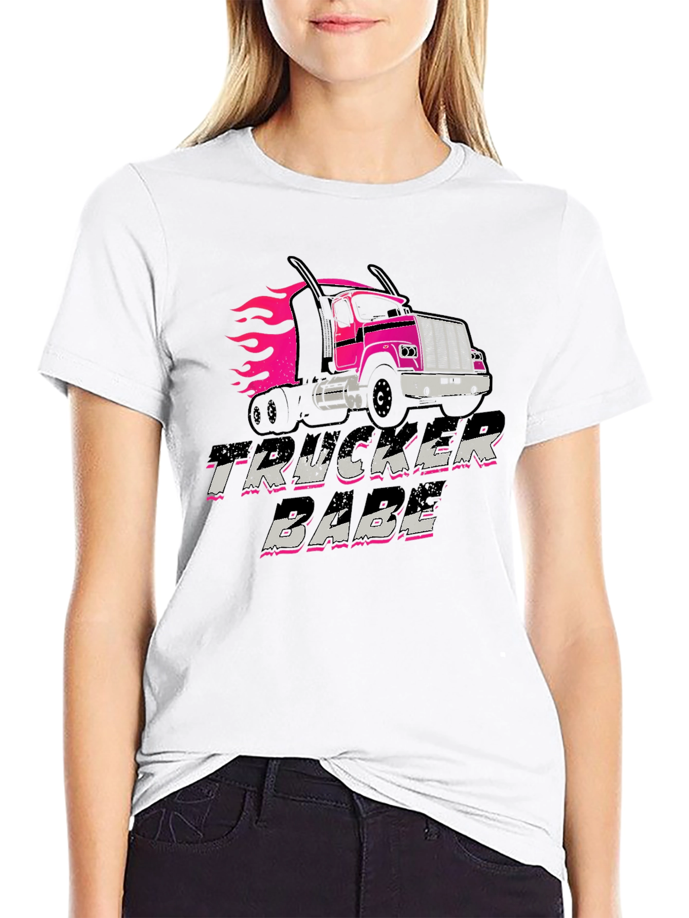 Trucker Babe Graphic Tee - Black