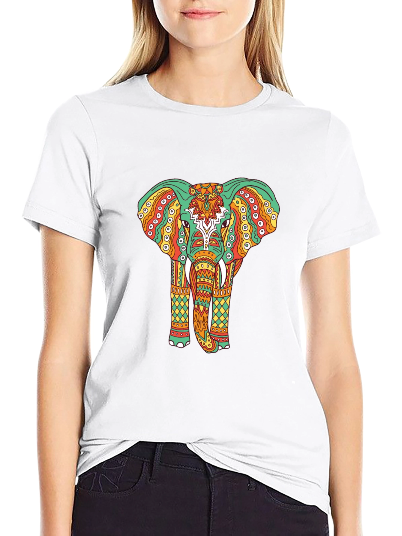 Elephant Graphic Tee - Bohemian Style Black T-Shirt
