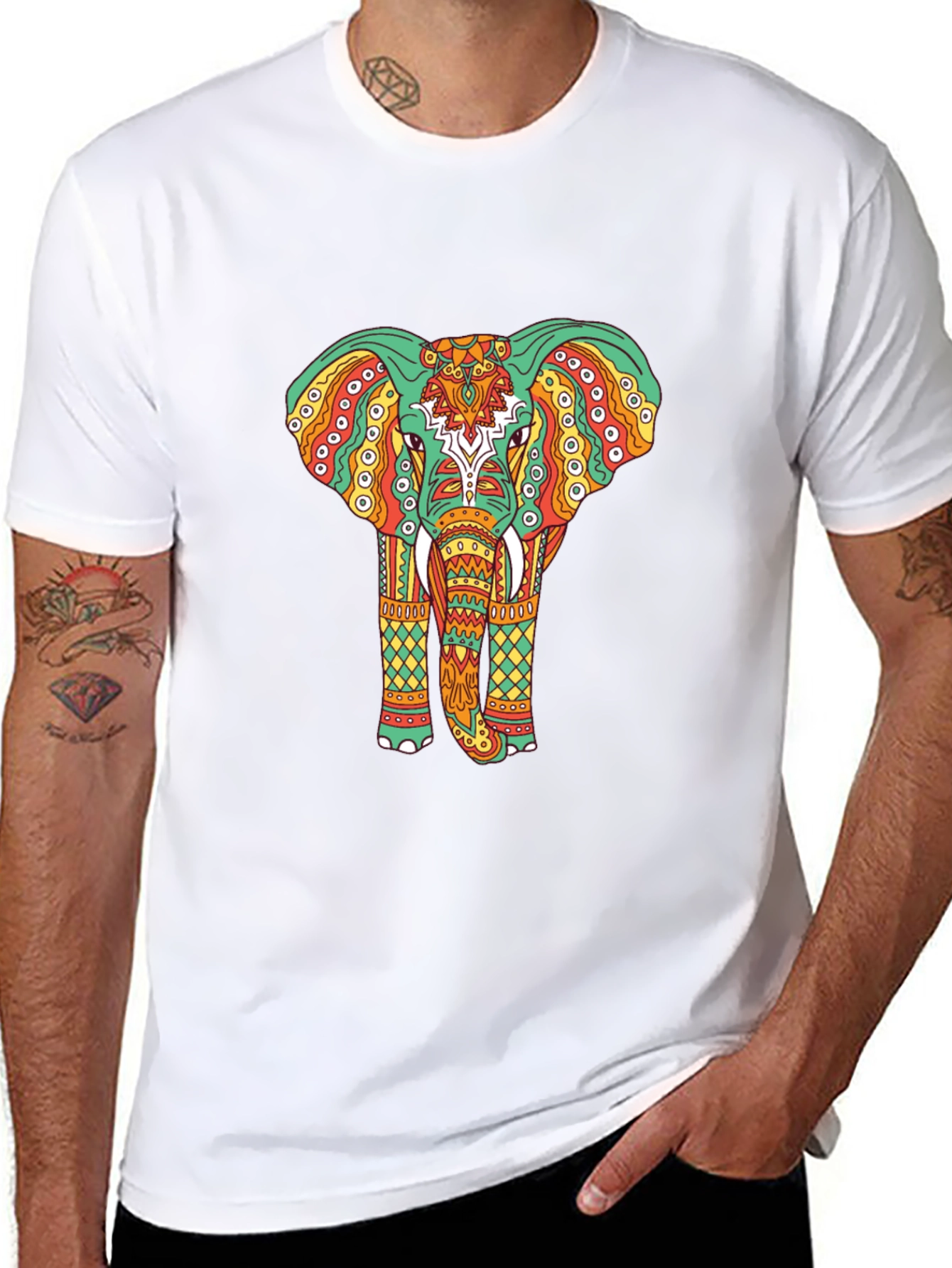 Elephant Graphic Tee - Bohemian Style Black T-Shirt