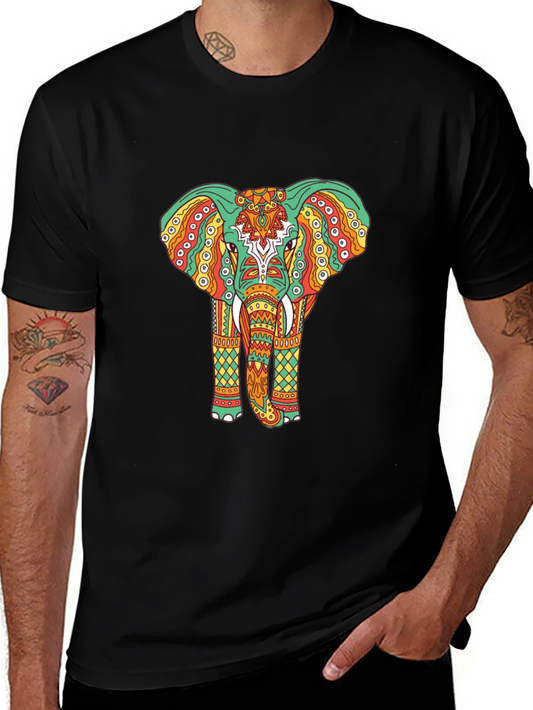 Elephant Graphic Tee - Bohemian Style Black T-Shirt