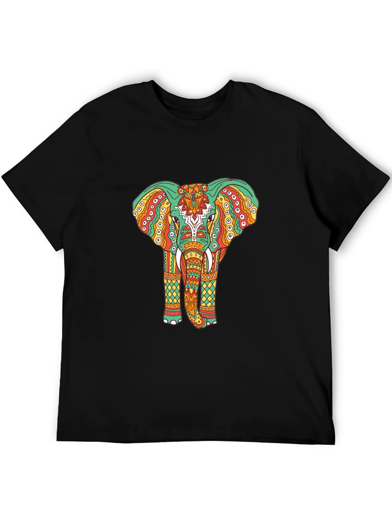 Elephant Graphic Tee - Bohemian Style Black T-Shirt
