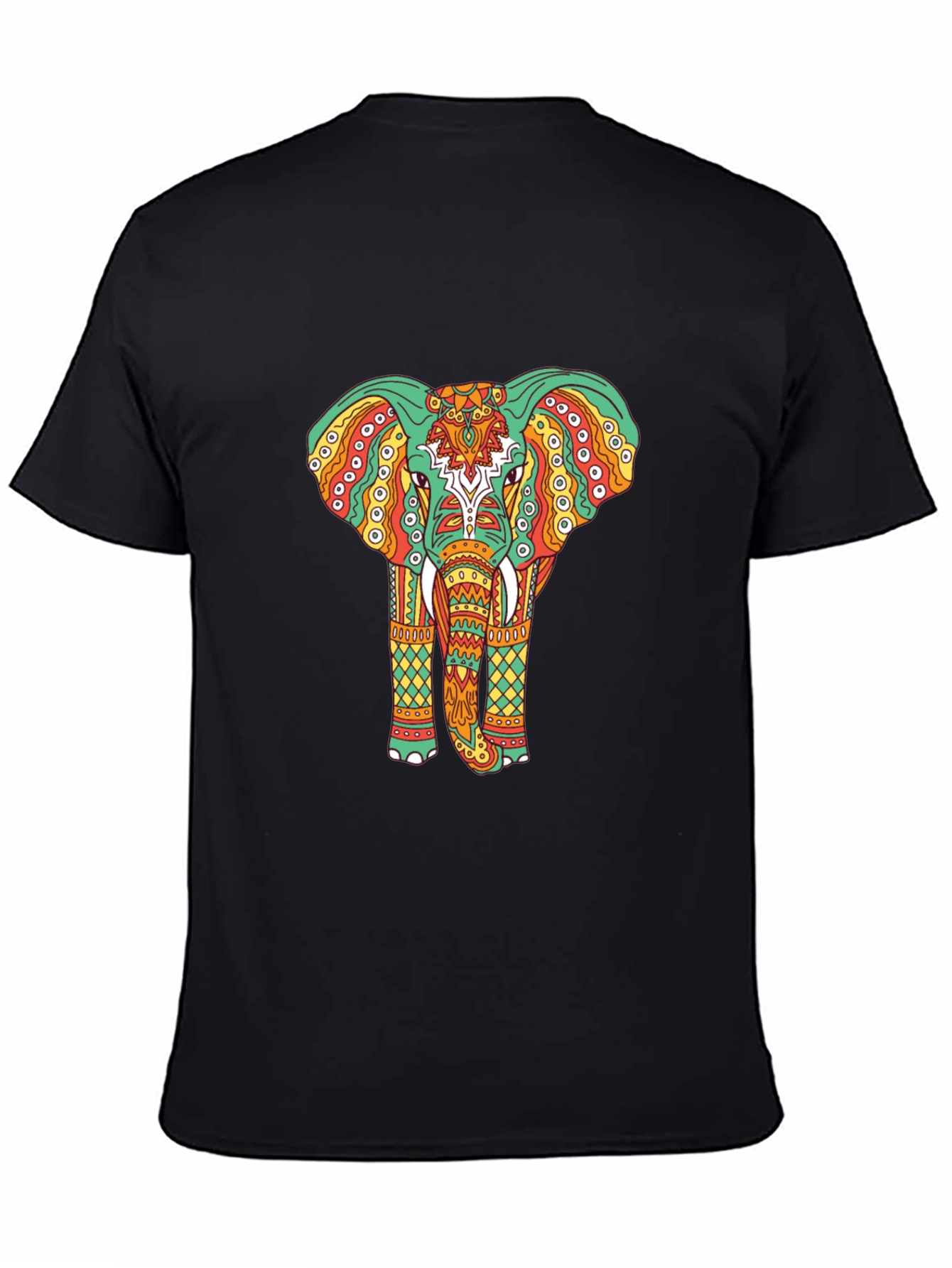 Elephant Graphic Tee - Bohemian Style Black T-Shirt